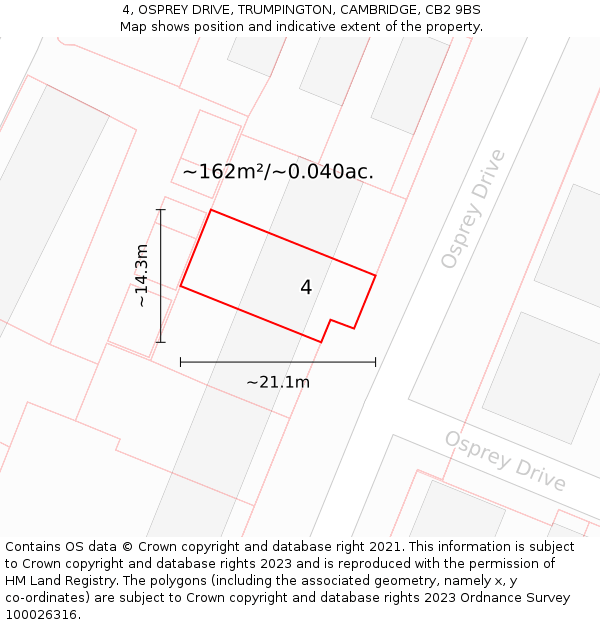 4, OSPREY DRIVE, TRUMPINGTON, CAMBRIDGE, CB2 9BS: Plot and title map