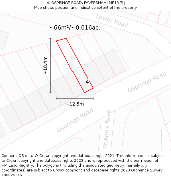 4, OSPRINGE ROAD, FAVERSHAM, ME13 7LJ: Plot and title map