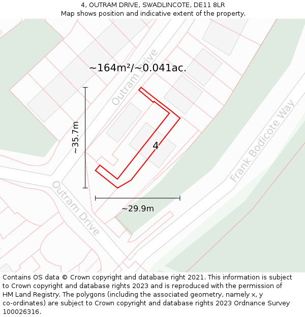 4, OUTRAM DRIVE, SWADLINCOTE, DE11 8LR: Plot and title map
