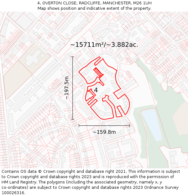 4, OVERTON CLOSE, RADCLIFFE, MANCHESTER, M26 1UH: Plot and title map