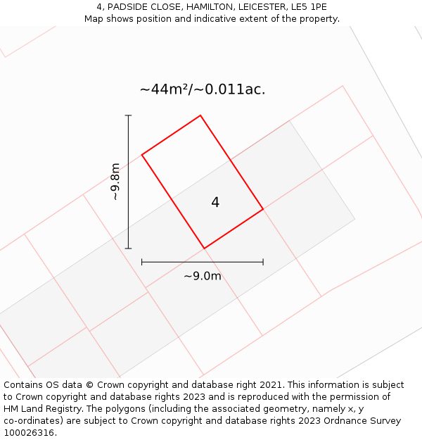 4, PADSIDE CLOSE, HAMILTON, LEICESTER, LE5 1PE: Plot and title map