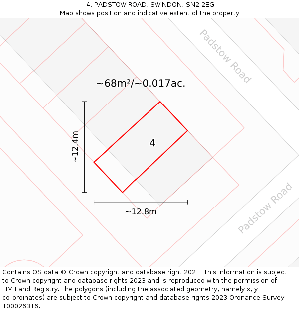 4, PADSTOW ROAD, SWINDON, SN2 2EG: Plot and title map