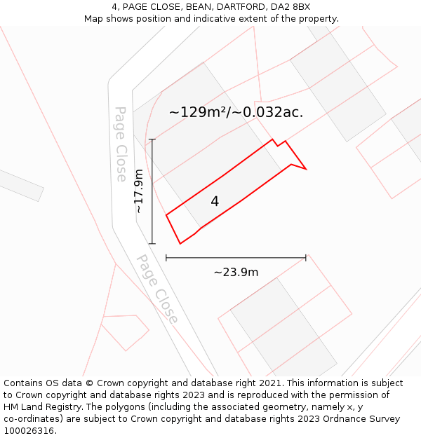 4, PAGE CLOSE, BEAN, DARTFORD, DA2 8BX: Plot and title map