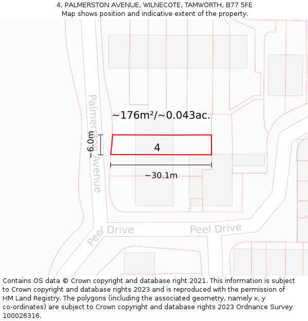 4, PALMERSTON AVENUE, WILNECOTE, TAMWORTH, B77 5FE: Plot and title map