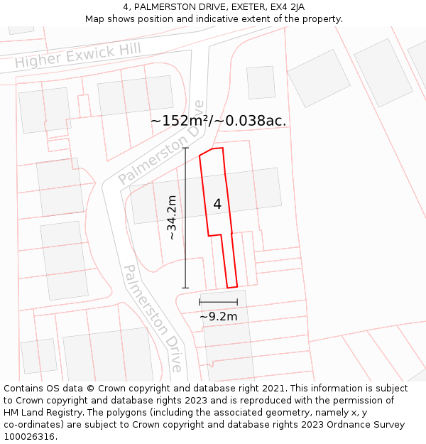 4, PALMERSTON DRIVE, EXETER, EX4 2JA: Plot and title map