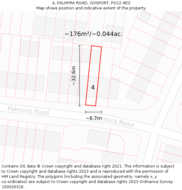 4, PALMYRA ROAD, GOSPORT, PO12 4EG: Plot and title map