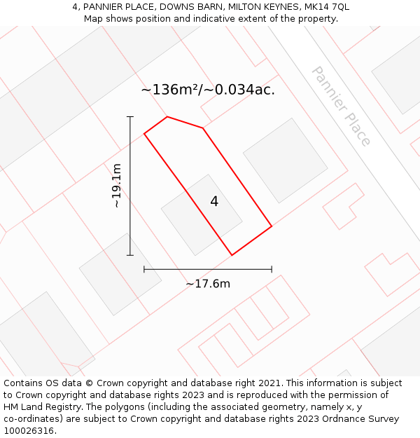 4, PANNIER PLACE, DOWNS BARN, MILTON KEYNES, MK14 7QL: Plot and title map