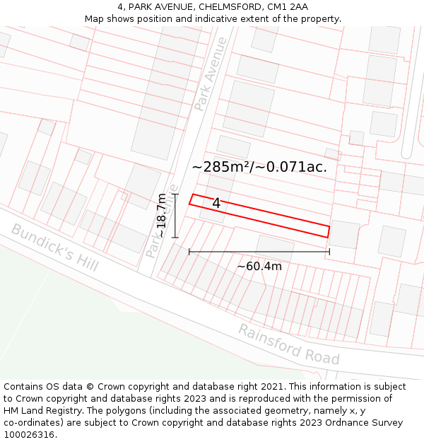 4, PARK AVENUE, CHELMSFORD, CM1 2AA: Plot and title map