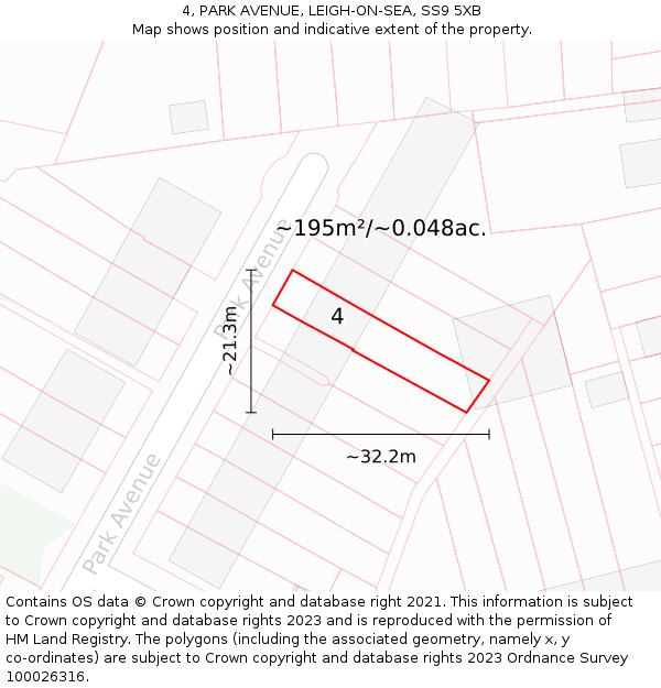 4, PARK AVENUE, LEIGH-ON-SEA, SS9 5XB: Plot and title map