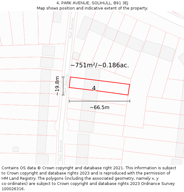 4, PARK AVENUE, SOLIHULL, B91 3EJ: Plot and title map
