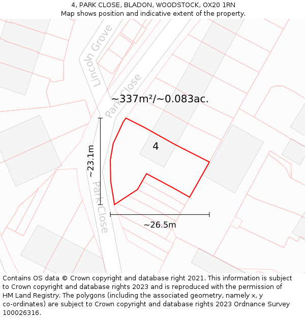 4, PARK CLOSE, BLADON, WOODSTOCK, OX20 1RN: Plot and title map