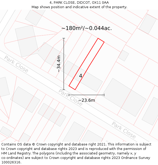 4, PARK CLOSE, DIDCOT, OX11 0AA: Plot and title map