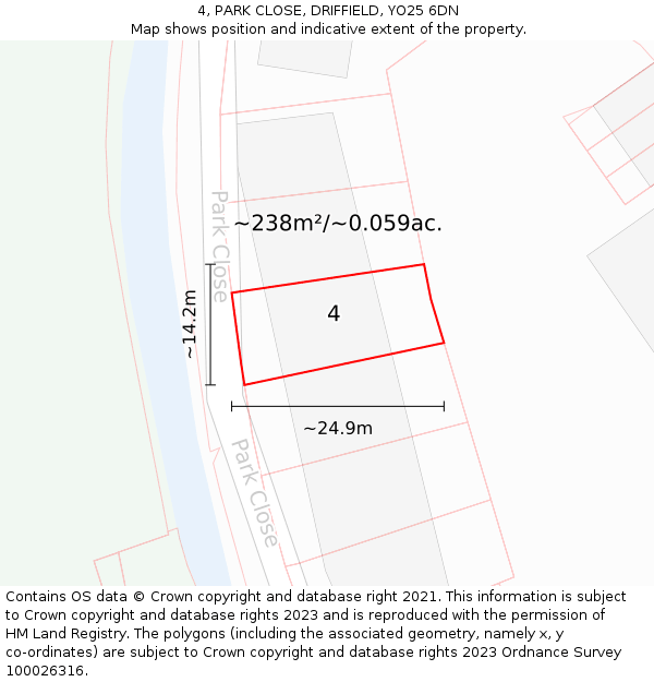 4, PARK CLOSE, DRIFFIELD, YO25 6DN: Plot and title map