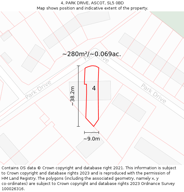 4, PARK DRIVE, ASCOT, SL5 0BD: Plot and title map