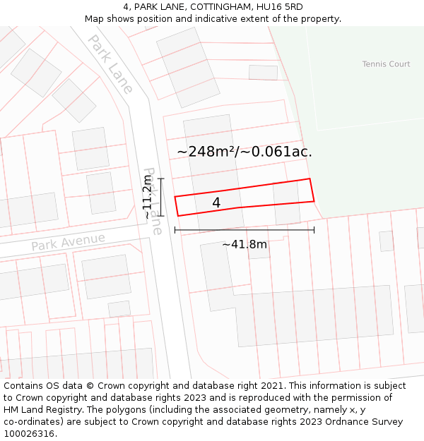 4, PARK LANE, COTTINGHAM, HU16 5RD: Plot and title map