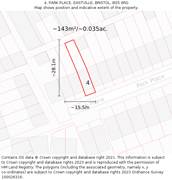 4, PARK PLACE, EASTVILLE, BRISTOL, BS5 6RG: Plot and title map