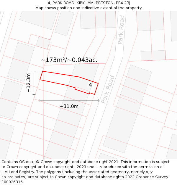 4, PARK ROAD, KIRKHAM, PRESTON, PR4 2BJ: Plot and title map