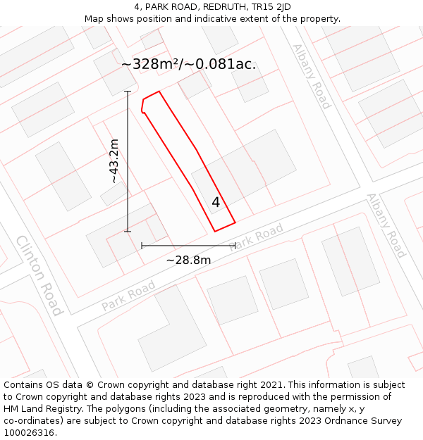 4, PARK ROAD, REDRUTH, TR15 2JD: Plot and title map