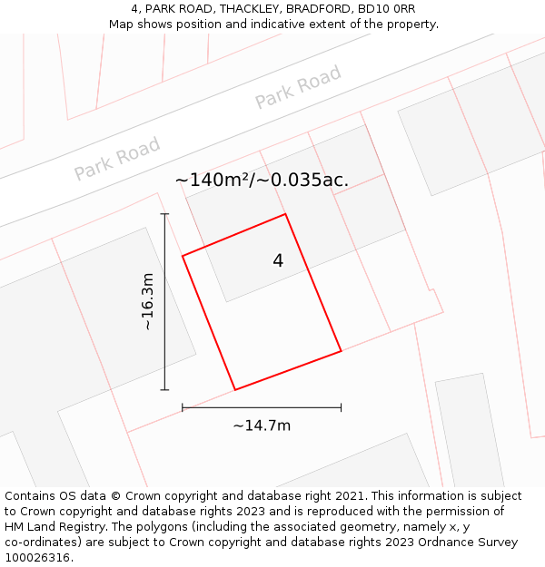 4, PARK ROAD, THACKLEY, BRADFORD, BD10 0RR: Plot and title map