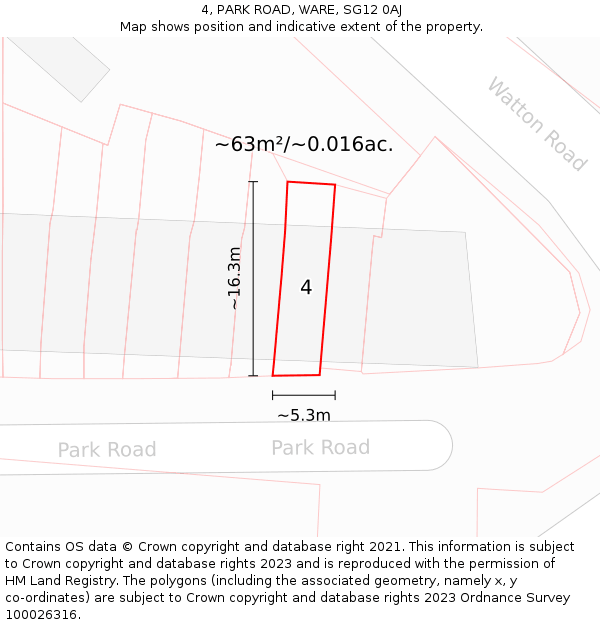 4, PARK ROAD, WARE, SG12 0AJ: Plot and title map