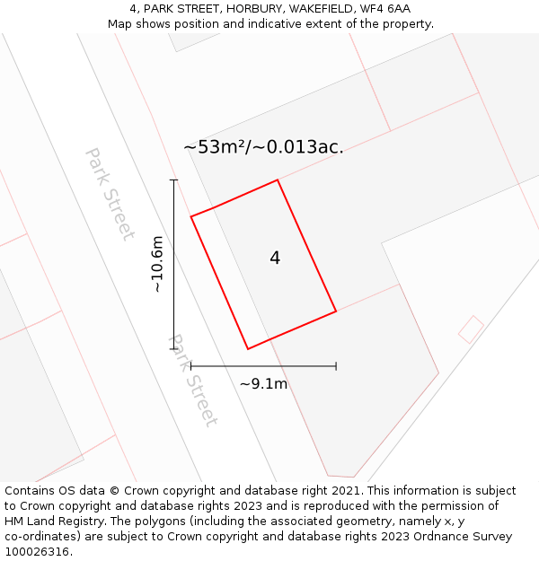 4, PARK STREET, HORBURY, WAKEFIELD, WF4 6AA: Plot and title map