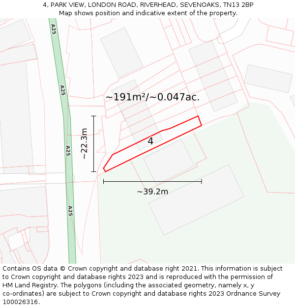 4, PARK VIEW, LONDON ROAD, RIVERHEAD, SEVENOAKS, TN13 2BP: Plot and title map