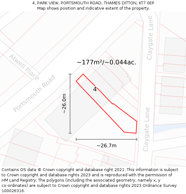 4, PARK VIEW, PORTSMOUTH ROAD, THAMES DITTON, KT7 0EP: Plot and title map