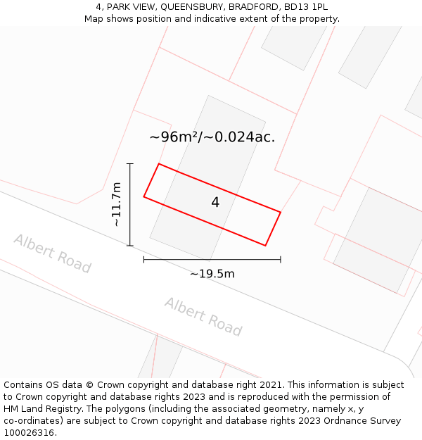 4, PARK VIEW, QUEENSBURY, BRADFORD, BD13 1PL: Plot and title map
