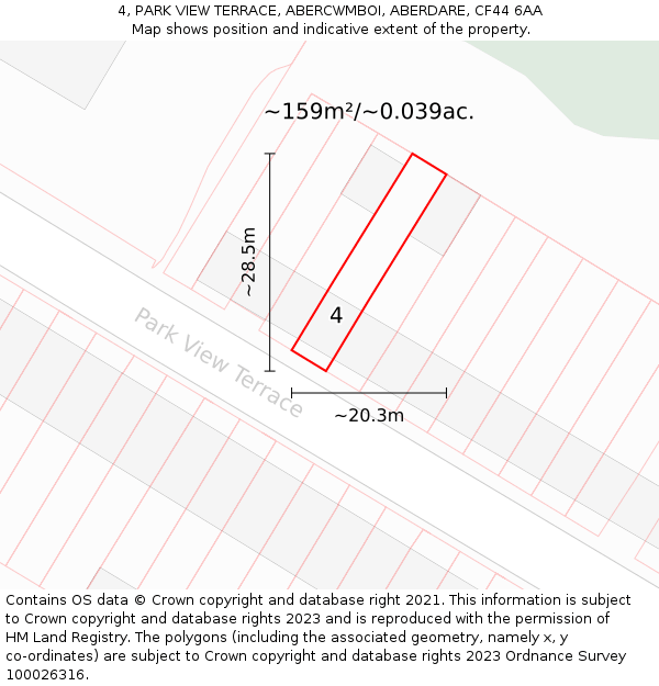 4, PARK VIEW TERRACE, ABERCWMBOI, ABERDARE, CF44 6AA: Plot and title map