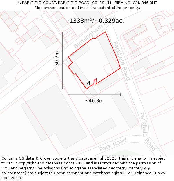 4, PARKFIELD COURT, PARKFIELD ROAD, COLESHILL, BIRMINGHAM, B46 3NT: Plot and title map