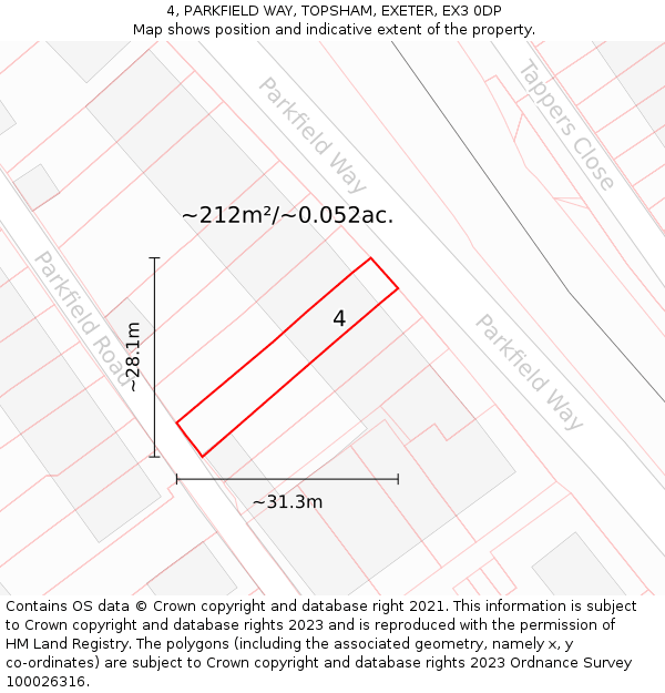 4, PARKFIELD WAY, TOPSHAM, EXETER, EX3 0DP: Plot and title map