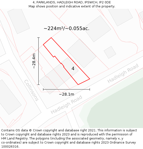 4, PARKLANDS, HADLEIGH ROAD, IPSWICH, IP2 0DE: Plot and title map