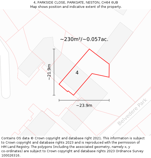 4, PARKSIDE CLOSE, PARKGATE, NESTON, CH64 6UB: Plot and title map