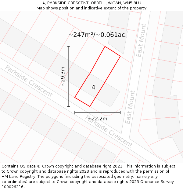 4, PARKSIDE CRESCENT, ORRELL, WIGAN, WN5 8LU: Plot and title map