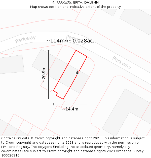 4, PARKWAY, ERITH, DA18 4HJ: Plot and title map