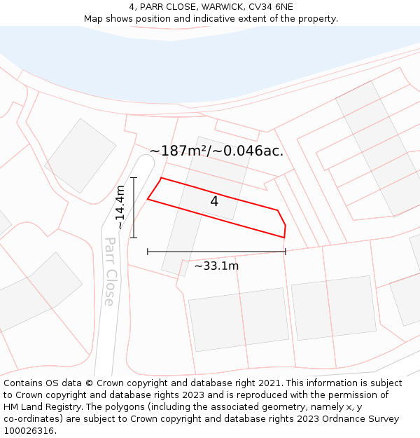 4, PARR CLOSE, WARWICK, CV34 6NE: Plot and title map