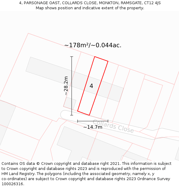 4, PARSONAGE OAST, COLLARDS CLOSE, MONKTON, RAMSGATE, CT12 4JS: Plot and title map