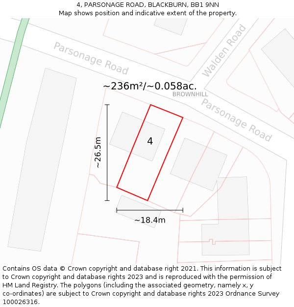 4, PARSONAGE ROAD, BLACKBURN, BB1 9NN: Plot and title map