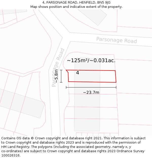 4, PARSONAGE ROAD, HENFIELD, BN5 9JG: Plot and title map