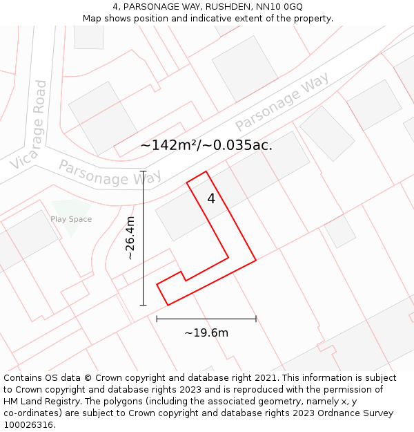 4, PARSONAGE WAY, RUSHDEN, NN10 0GQ: Plot and title map
