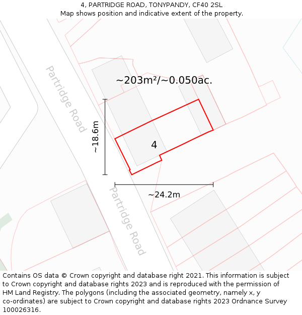 4, PARTRIDGE ROAD, TONYPANDY, CF40 2SL: Plot and title map