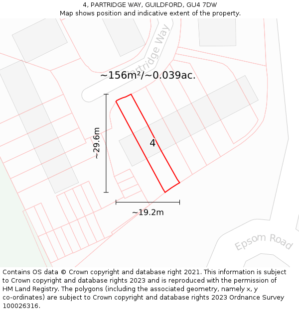 4, PARTRIDGE WAY, GUILDFORD, GU4 7DW: Plot and title map