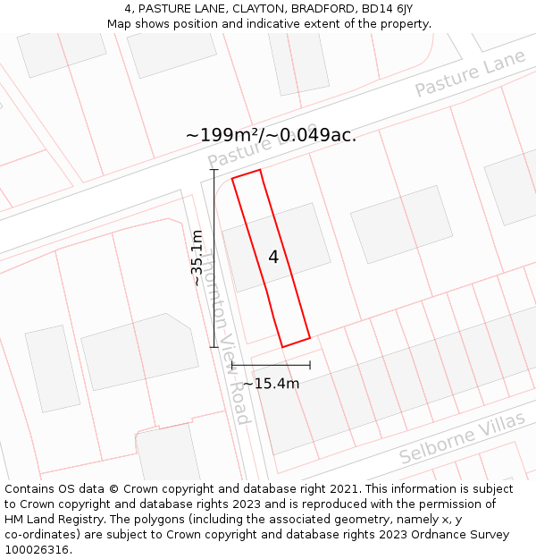 4, PASTURE LANE, CLAYTON, BRADFORD, BD14 6JY: Plot and title map