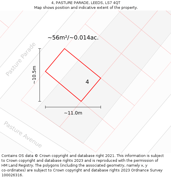 4, PASTURE PARADE, LEEDS, LS7 4QT: Plot and title map