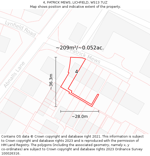 4, PATRICK MEWS, LICHFIELD, WS13 7UZ: Plot and title map