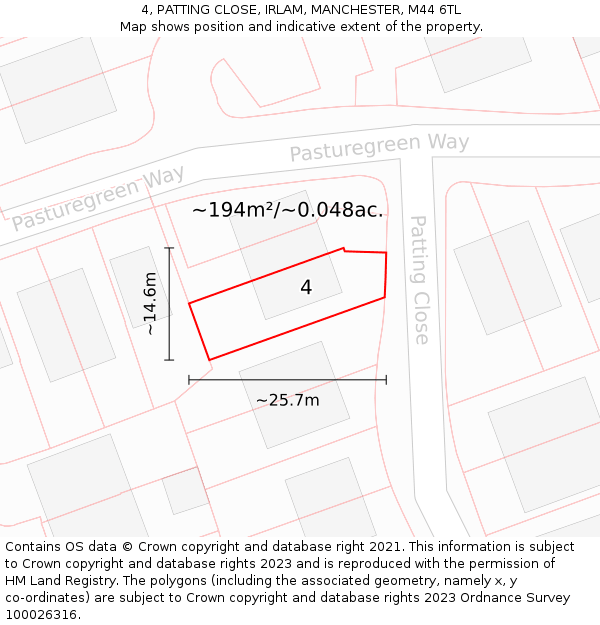 4, PATTING CLOSE, IRLAM, MANCHESTER, M44 6TL: Plot and title map