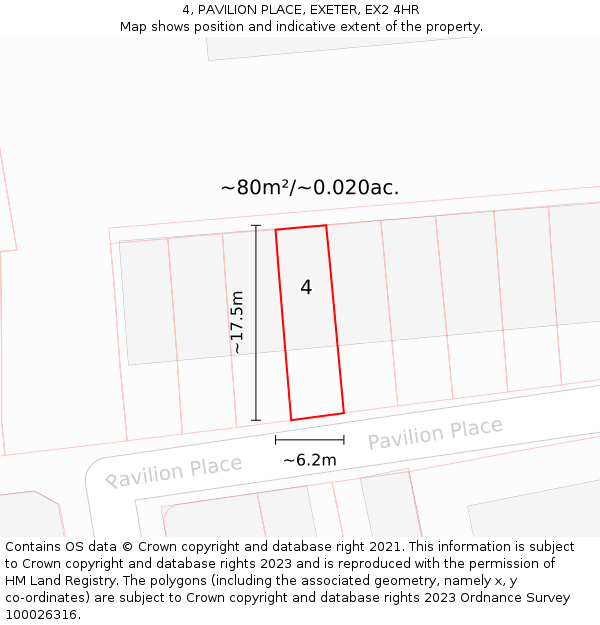 4, PAVILION PLACE, EXETER, EX2 4HR: Plot and title map