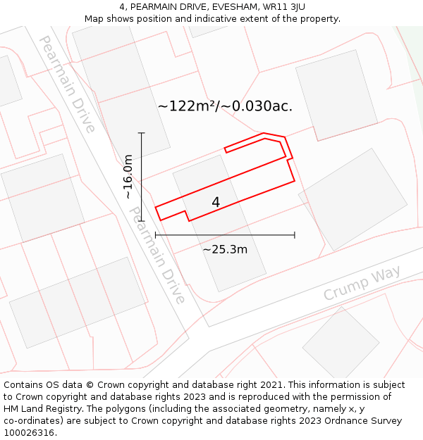 4, PEARMAIN DRIVE, EVESHAM, WR11 3JU: Plot and title map