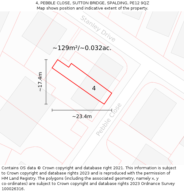 4, PEBBLE CLOSE, SUTTON BRIDGE, SPALDING, PE12 9QZ: Plot and title map