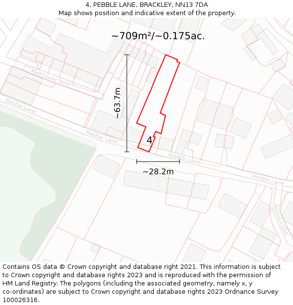 4, PEBBLE LANE, BRACKLEY, NN13 7DA: Plot and title map